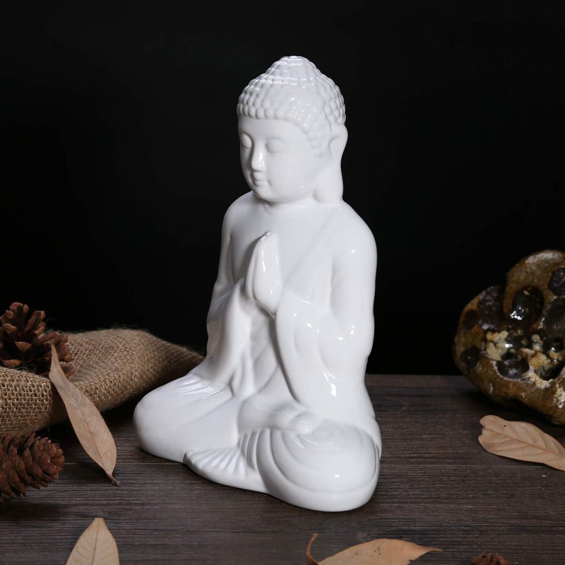 FORLONG Ceramic Praying Buddha Figurine, Serene Medium Statue ï¼ˆ11 Inches Tallï¼ŒWhiteï¼‰ - Image 3